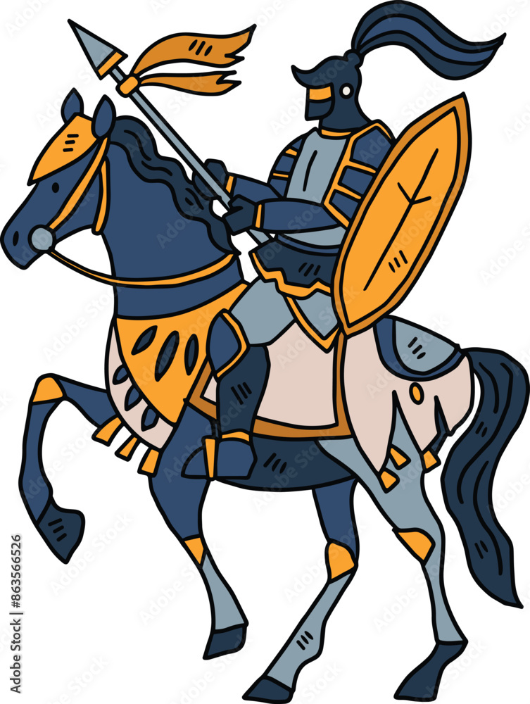 Fototapeta premium A knight on horseback is riding with a shield in his hand