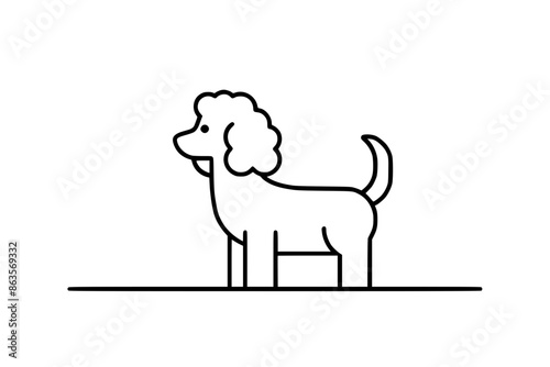 Minimalist Line Art Poodle Illustration, Simple and minimalist line art illustration of a poodle dog, featuring clean lines and a neutral background.
