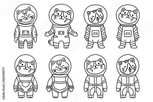 A set of cartoon cats in space suits