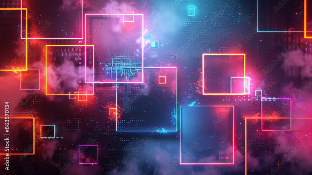 Obraz premium Dark Background with Neon Digital Patterns