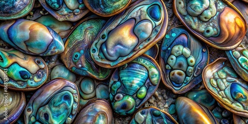 Close up of abalone stones texture background , abalone, stones, texture, close up, background, pattern, colorful, shiny, vibrant photo