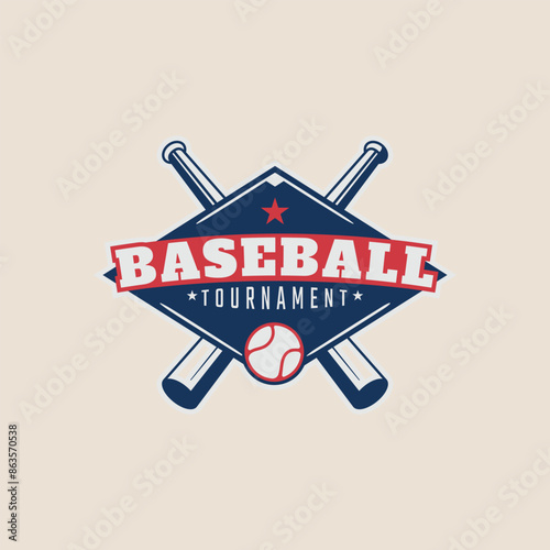 baseball with emblem vintage logo minimalist game tournament vector illustration template graphic design.