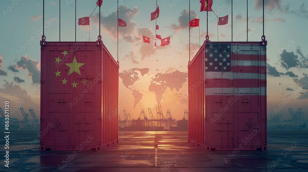 US and China Trade War, Shipping Containers Stock Illustration | Adobe ...