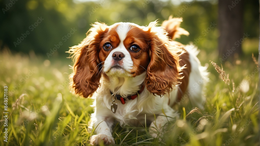 cavalier king charles spaniel standing in the field cavalier king charles spaniel standing in the field
