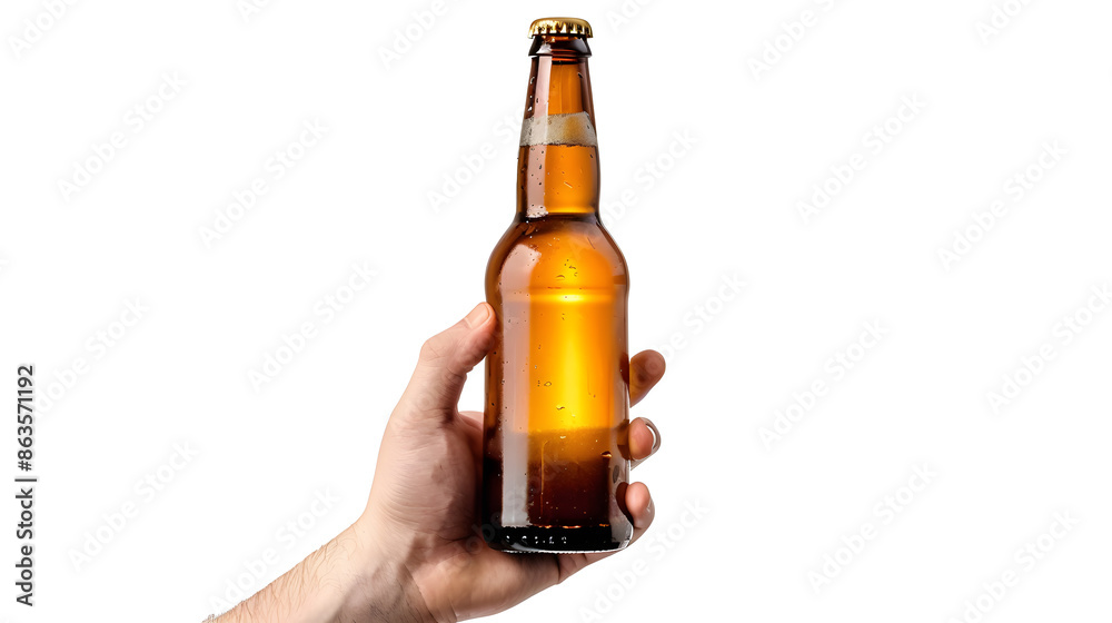 Cropped image of male hand holding bottle of strong alcohol drink, beer isolated over white background Cropped image of male hand holding bottle of strong alcohol drink, beer isolated over white background