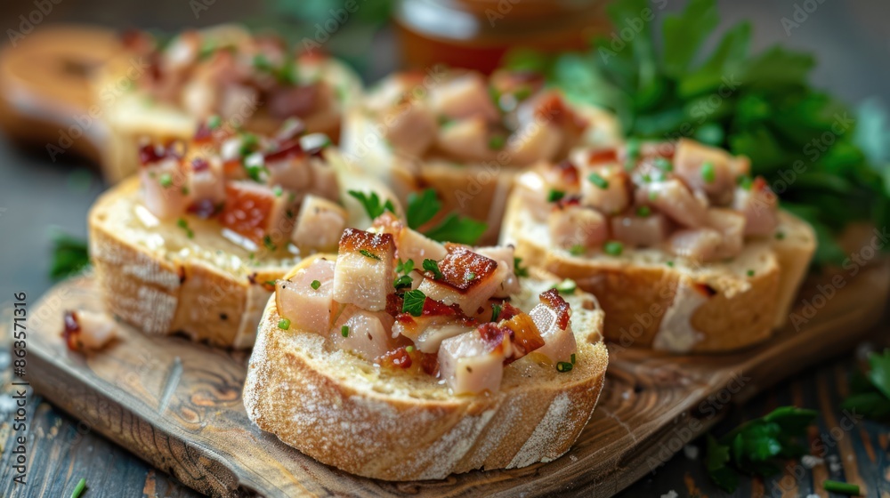 Sliced Lard Toasts on Wooden Board Sliced Lard Toasts on Wooden Board