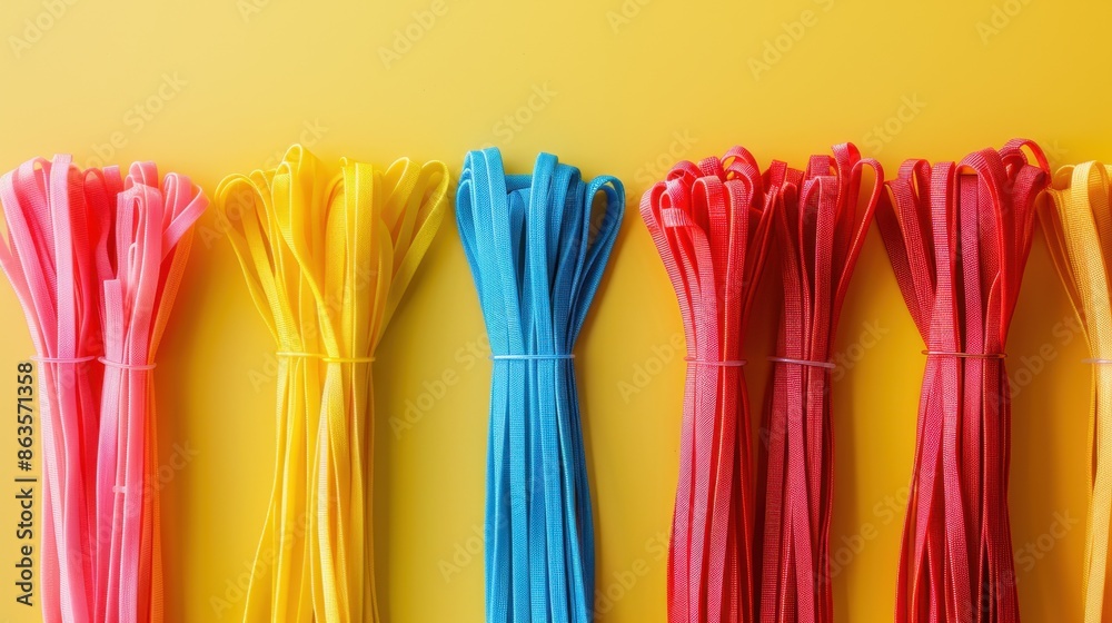 Fototapeta premium Cable ties arranged on a simple, clean background. The minimalistic design emphasizes their practicality and neatness.