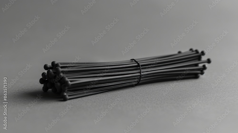 Minimalist cable ties on a plain backdrop. The simple setting underscores their organizational use. Minimalist cable ties on a plain backdrop. The simple setting underscores their organizational use.