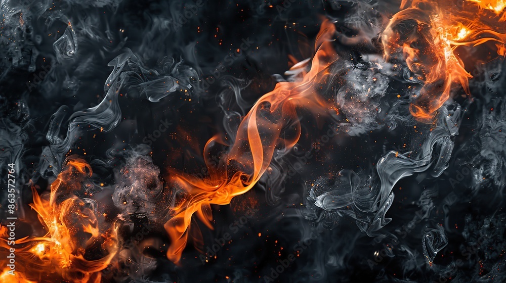 A black and orange image of a lava flow with fire, Generate AI.