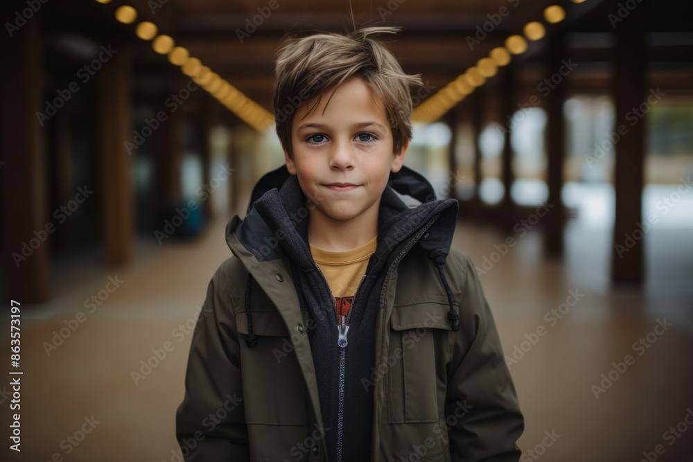 Portrait of a boy in a winter coat in the city. Portrait of a boy in a winter coat in the city.