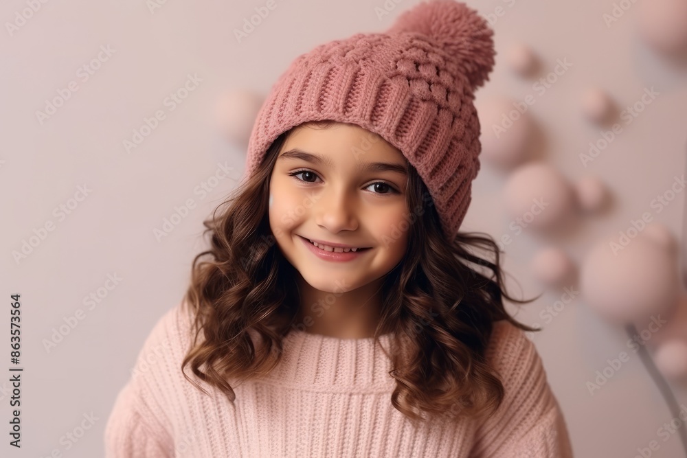 Portrait of a cute little girl in a pink knitted hat Portrait of a cute little girl in a pink knitted hat