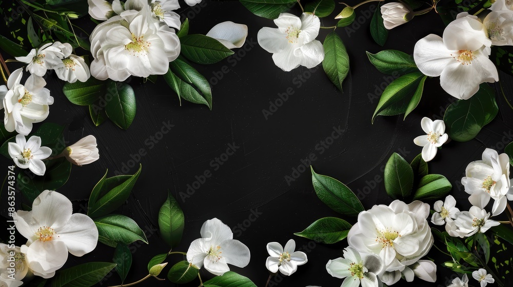Fototapeta premium Watercolor Painting of White Flowers on a Black Background