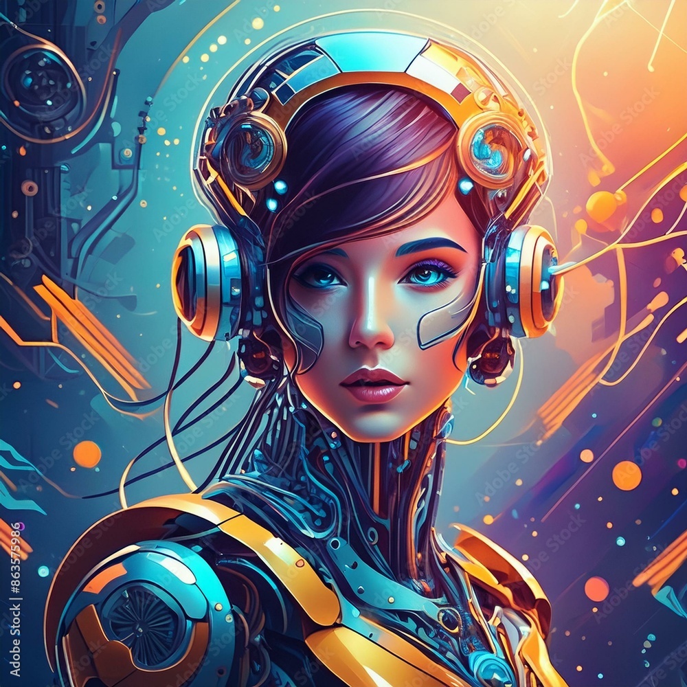 Human Woman with AI Enhancements - Cyborg Tech Human Woman with AI Enhancements - Cyborg Tech