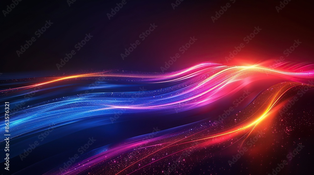 Glowing and smok blue and red waves on red, blue, black background, Generate AI. Glowing and smok blue and red waves on red, blue, black background, Generate AI.