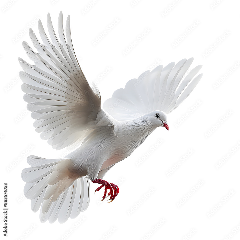 Fototapeta premium a white dove, white background, png, facing forward