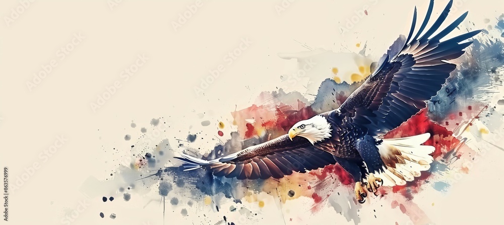 Flying eagle bird. 4th of July or America independence day. Generative AI technology.
Flying eagle bird. 4th of July or America independence day. Generative AI technology.
