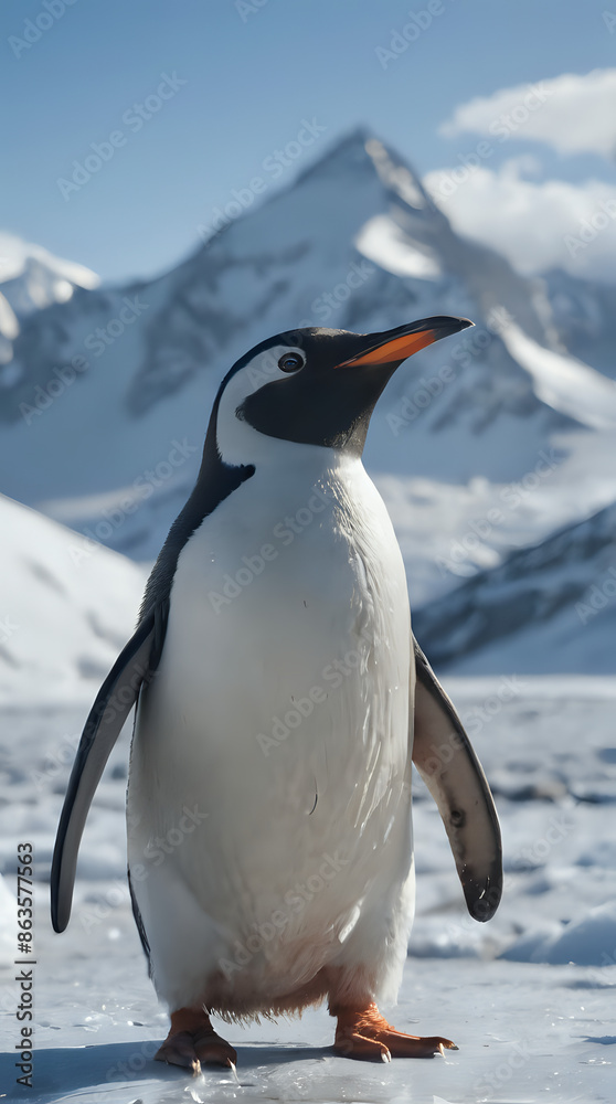Fototapeta premium a penguin that is standing in the snow