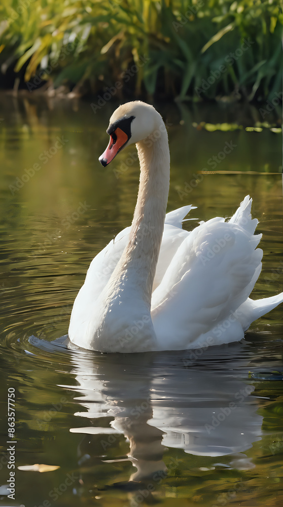 a white swan swimming in the water with its head above the water a white swan swimming in the water with its head above the water