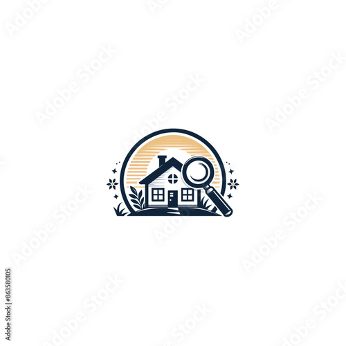 home inspection, Home inspection logo design vector. House inspector business logo. house search logo vector, searching for a house concepts. House with Magnifier. Icon for real estate