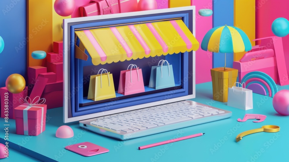 shopping in an online store. flat style. Online store concept shopping in an online store. flat style. Online store concept