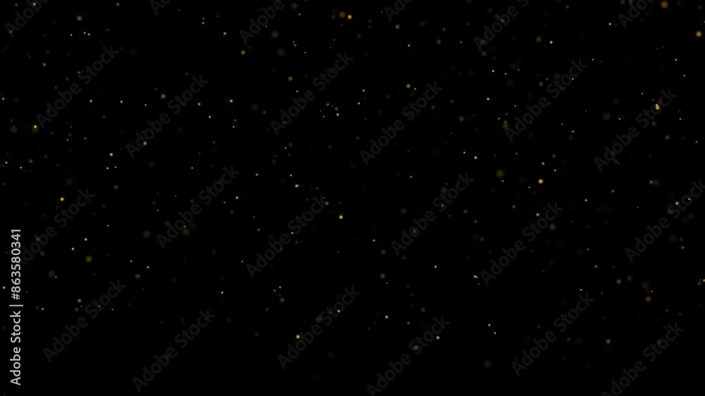 A shimmering display of glittering golden particles scattered against a black background, creating a luxurious and enchanting visual effect. High quality 4k footage