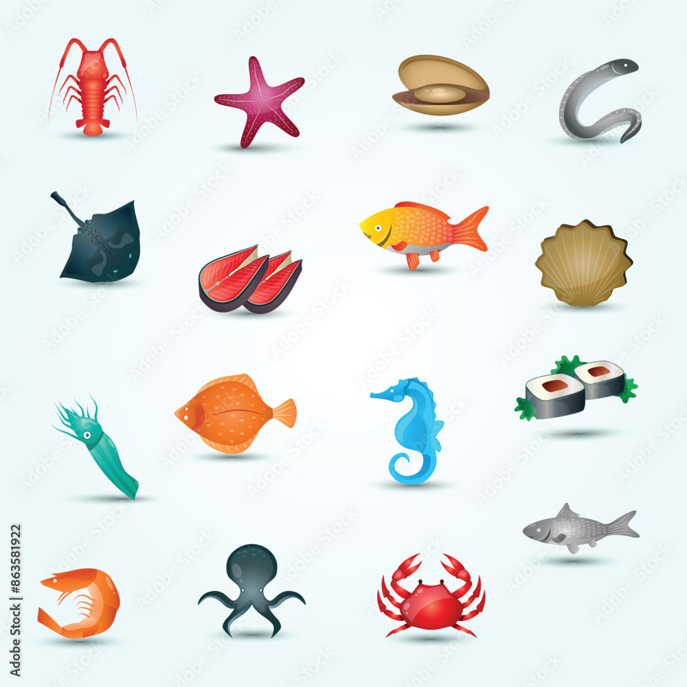 collection sea animals collection sea animals