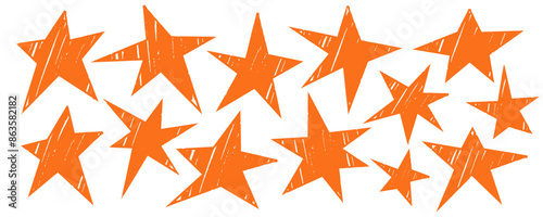 Set of irregular stars shape in crayon pencil texture. Transparent backdrop