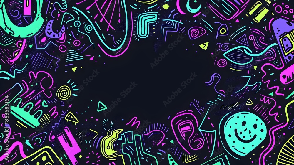 Vibrant Doodle Border Design with Blank Space for Mockup Background