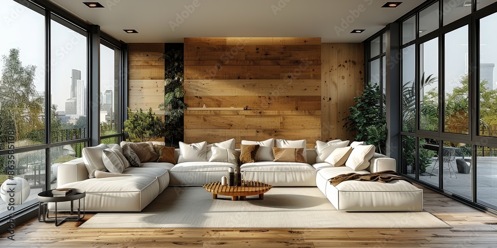 custom made wallpaper toronto digitalModern Living Room with Sectional Sofa and City View