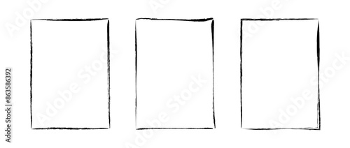 Grunge rectangle frame set. Different paint brushed border collection. Black chalk or ink rectangular uneven stroke design elements for banner, poster, flyer, brochure, cover. Vector A4 carde