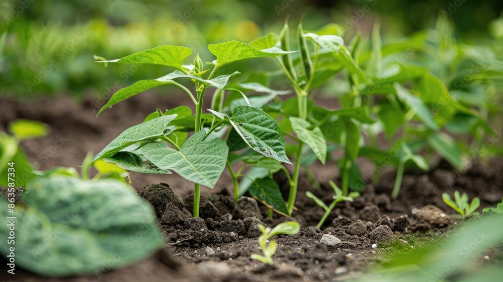 Planting beans manually in the garden in spring Planting beans manually in the garden in spring