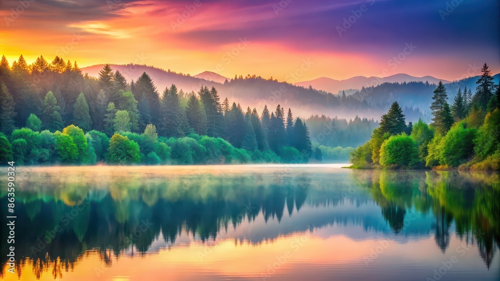 Fototapeta premium Aesthetic gradient photography showcasing a seamless transition of colors in a natural landscape setting, gradient