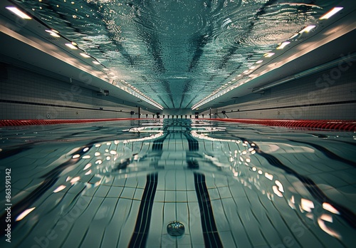 Empty Olympic-Sized Swimming Pool in Indoor Stadium