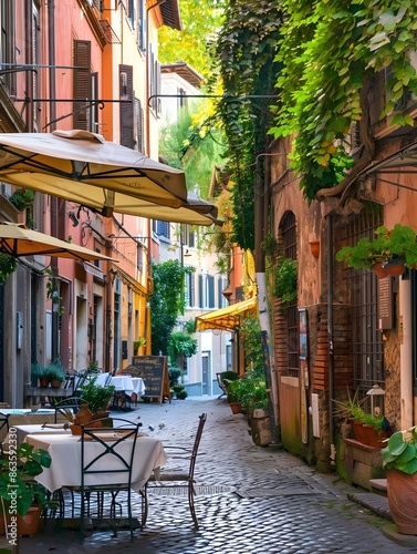 Fototapeta Naklejka Na Ścianę i Meble -  Cozy street in Trastevere, Rome, Europe. Trastevere is a romantic district of Rome, along the Tiber in Rome. Turistic attraction of Rome