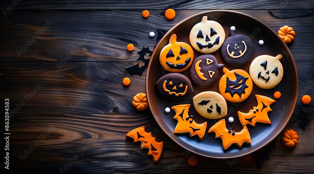 Halloween cookies on a plate. Halloween cookies on a plate.