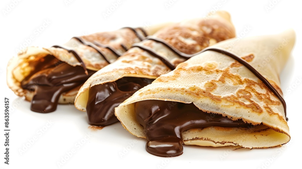 french crepe filled with chocolate on a white background french crepe filled with chocolate on a white background