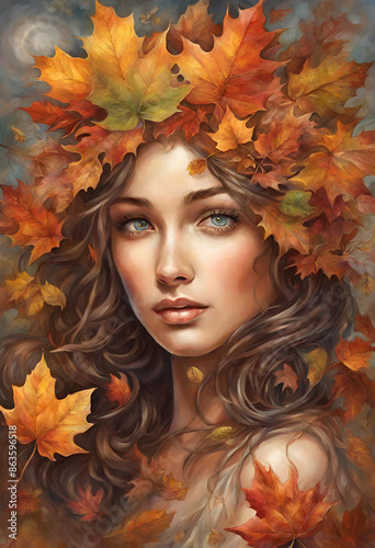 woman with autumn leaves