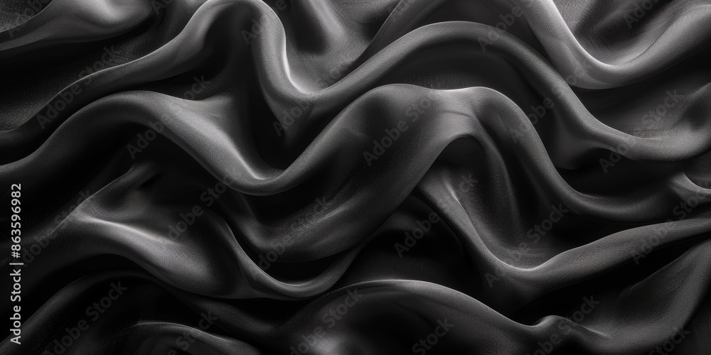 Fototapeta premium design your space copy background elegant black fabric folds soft beautiful background texture satin silk black background black abstract 