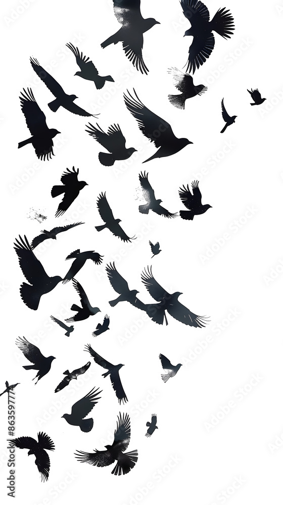 flock of flying birds silhouette, white background flock of flying birds silhouette, white background