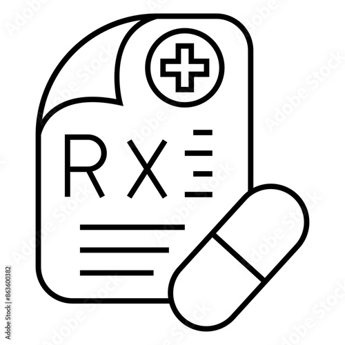 Prescription document with pills icon. Medical recipe vector outline sign.