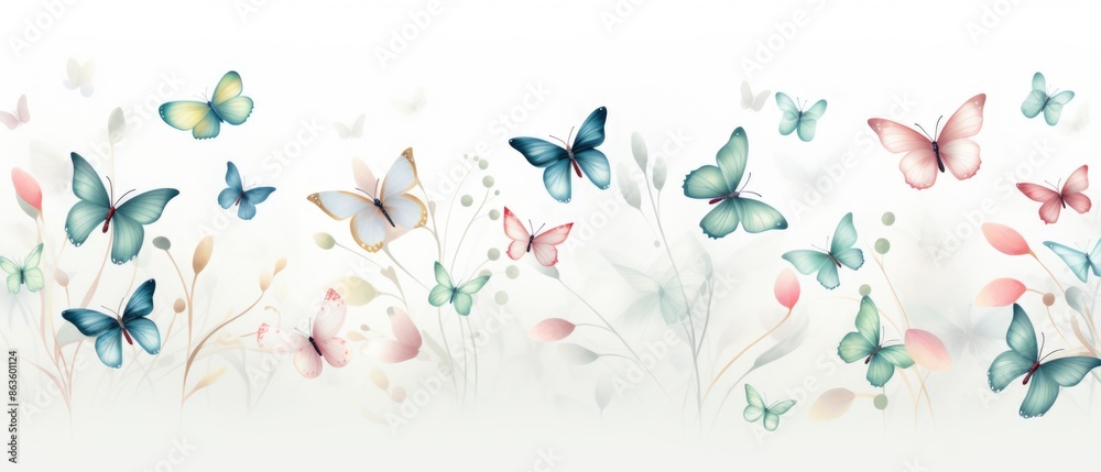 Enchanting Pastel Butterfly Pattern - Soft Colors, Whimsical Nature Digital Illustration for Design Projects