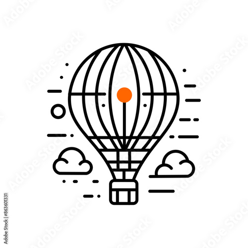 monoline vector tourist hot air balloon in simple minimalist style