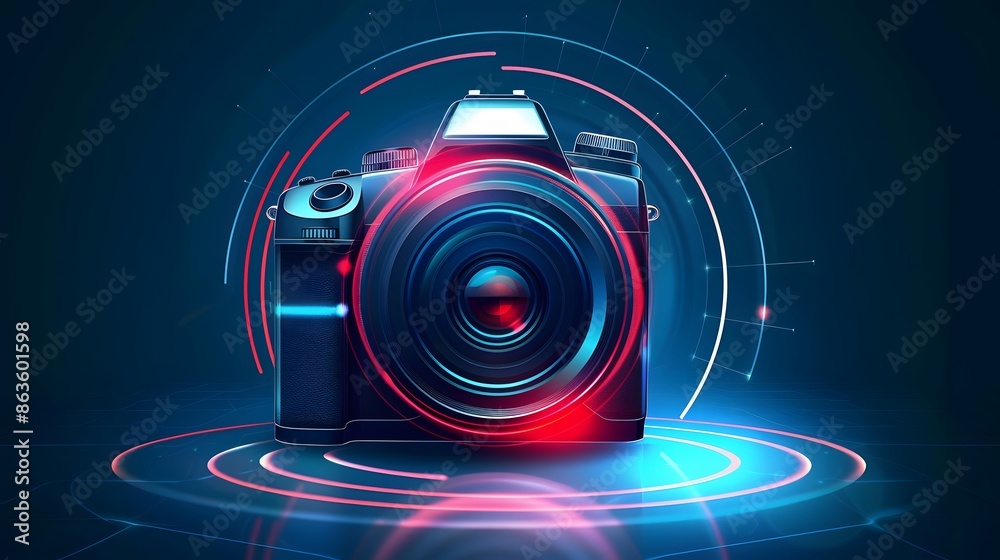 A camera logo with a shutter icon in the center, surrounded by a circular frame to represent the focus and precision of photography. List of Art Media, Digital Illustration A camera logo with a shutter icon in the center, surrounded by a circular frame to represent the focus and precision of photography. List of Art Media, Digital Illustration