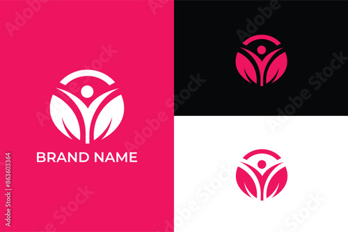 healthy logo, medical wellness logo, wellness logo circle, life logo, health and wellness logo, Abstract round logo with happy human silhouette, Wellness logo, wellness ,logo, people, health, nature
