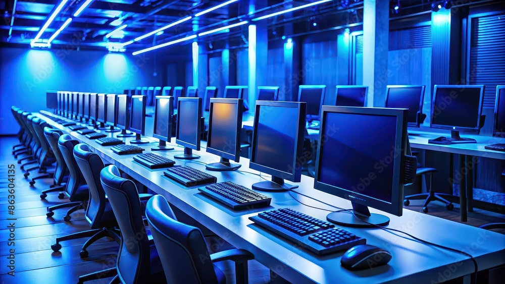 intense-lan-gaming-setup-with-rows-of-computers-in-soft-blue-lighting