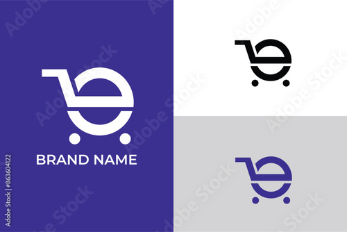 letter E shopping cart ecommerce logo, letter E shopping cart logo letter, store logo, cart logo, shopping bag logo, Shopping trolley logo design, 