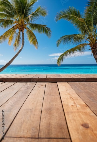 table wood for product visualization in the tropical beach © Diego Cortes