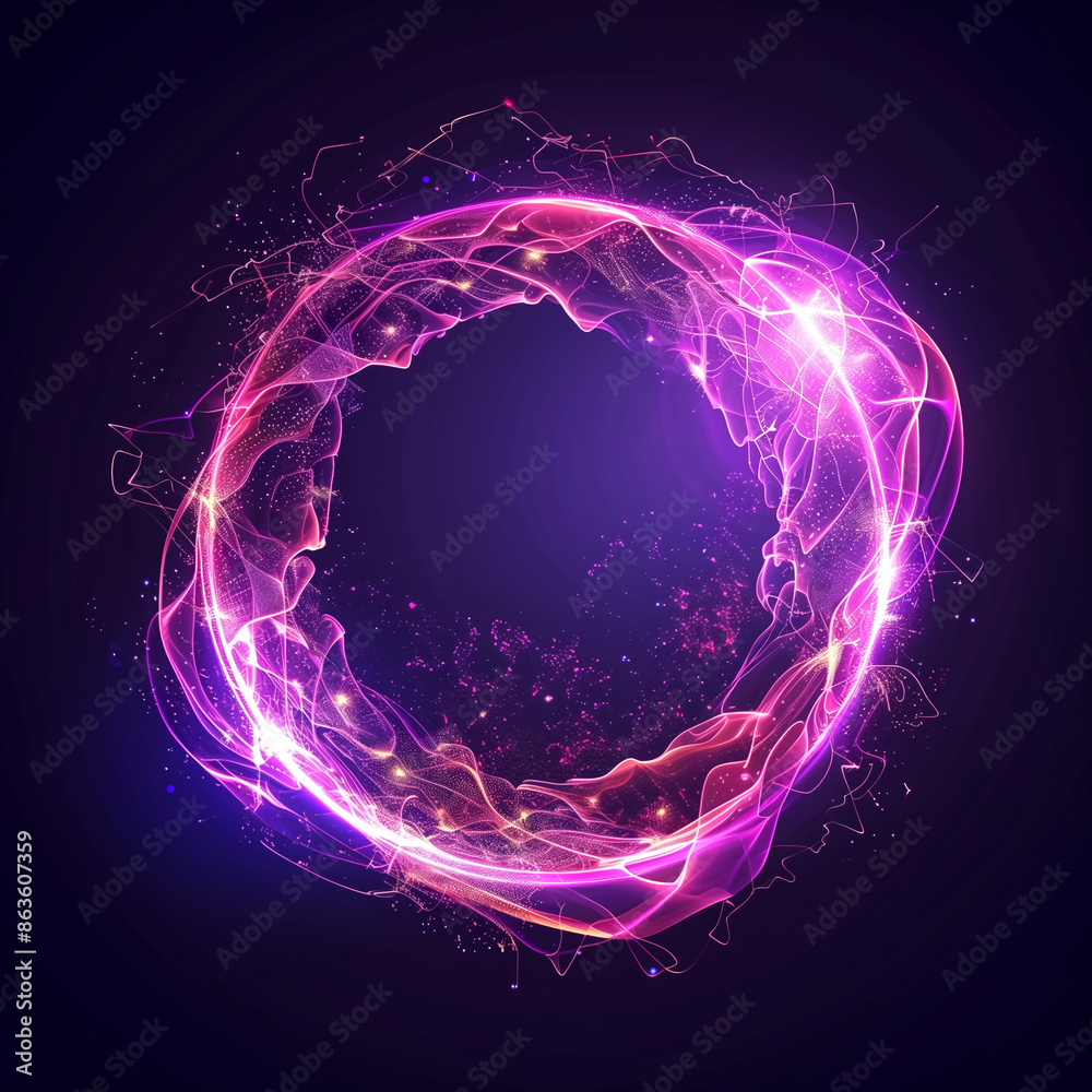Abstract neon energy sphere of particles and waves of magical gl Abstract neon energy sphere of particles and waves of magical gl
