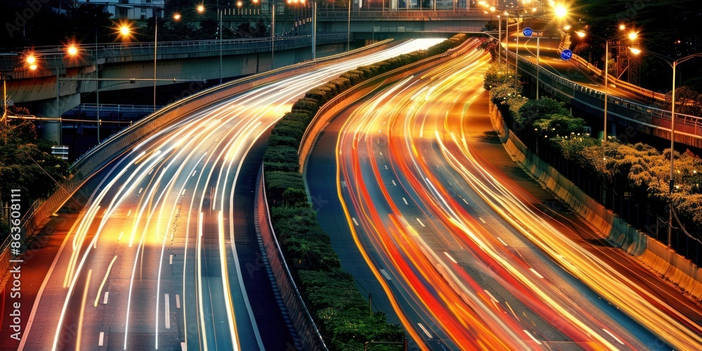 Long exposure image of a city highway at night, capturing dynamic light trails of vehicles and the vibrant energy of urban nightlife. Long exposure image of a city highway at night, capturing dynamic light trails of vehicles and the vibrant energy of urban nightlife.