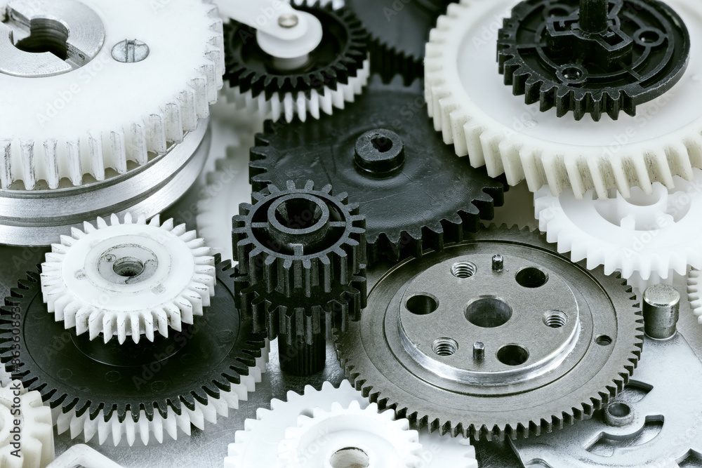 set of different metal and plastic cogwheel set of different metal and plastic cogwheel